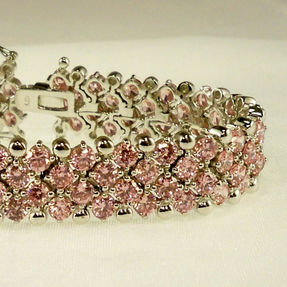 NEW Lite PINK Cubic Zirconias Silver Vintage DESIGNER Bracelet